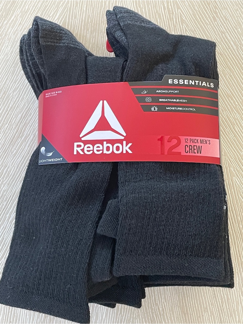 Reebok Men’s Crew Athletic Socks - Black (12 Pack)